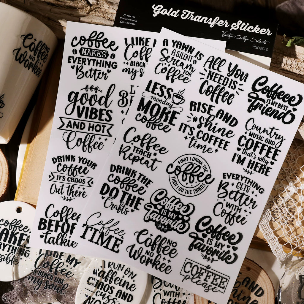 Coffee Phrases UV-DTF Rub-on Stickers