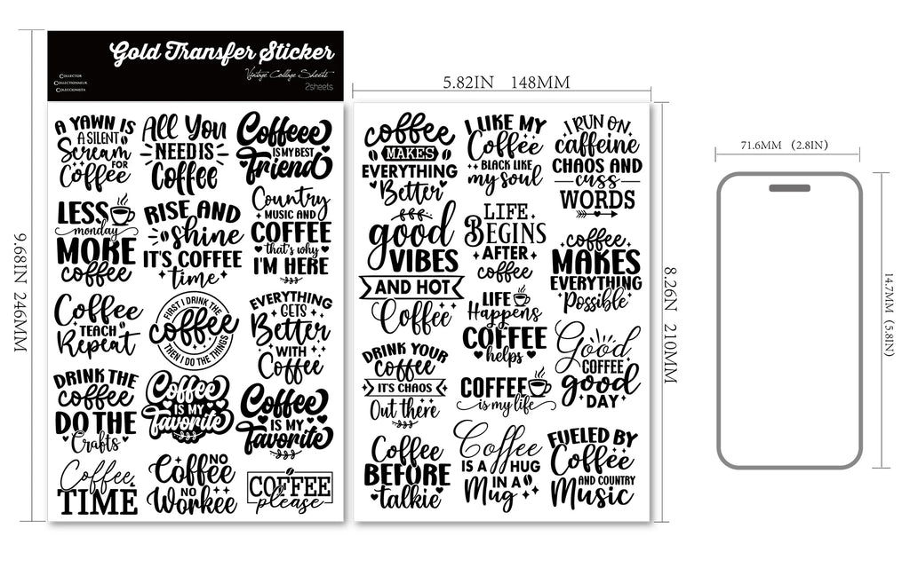 Coffee Phrases UV-DTF Rub-on Stickers