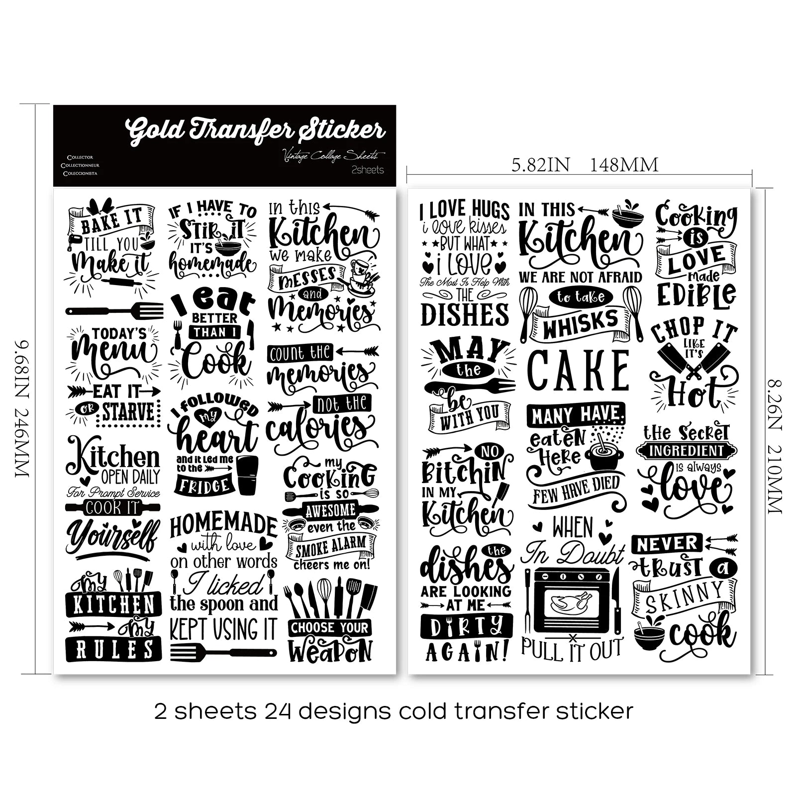 Kitchen Phrases UV-DTF Rub-on Stickers