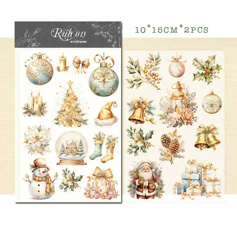 Golden Christmas Matte Rub-on Transfers 2 Small Sheets