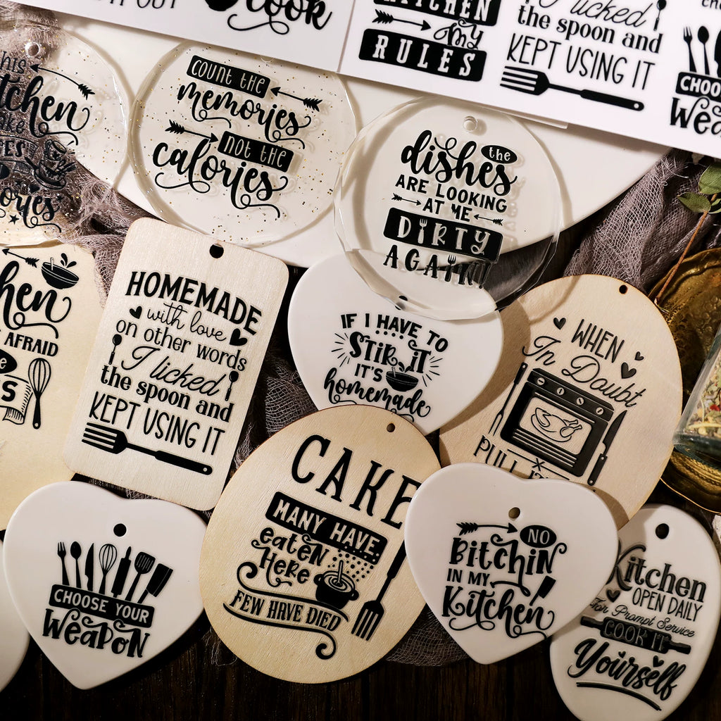 Kitchen Phrases UV-DTF Rub-on Stickers