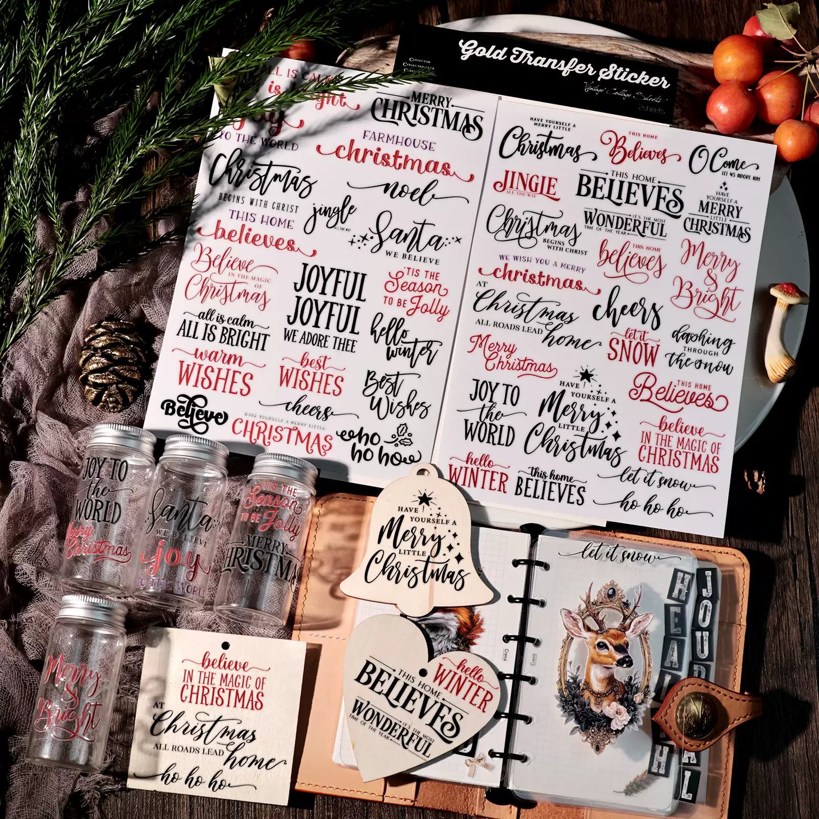 Christmas Black and Red Quotes UV-DTF Rub-on Stickers