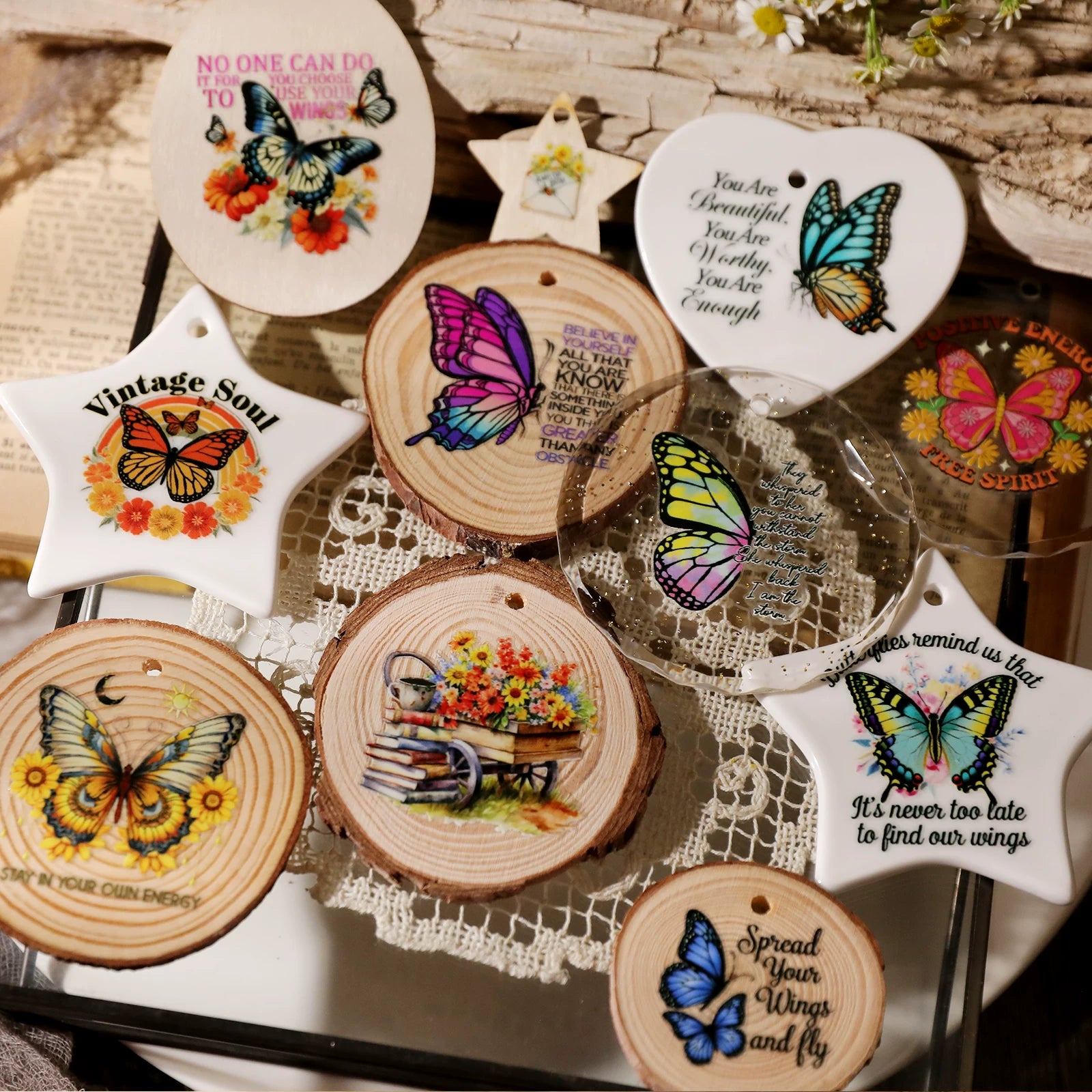 Butterflies Phrases UV-DTF Rub-on Stickers