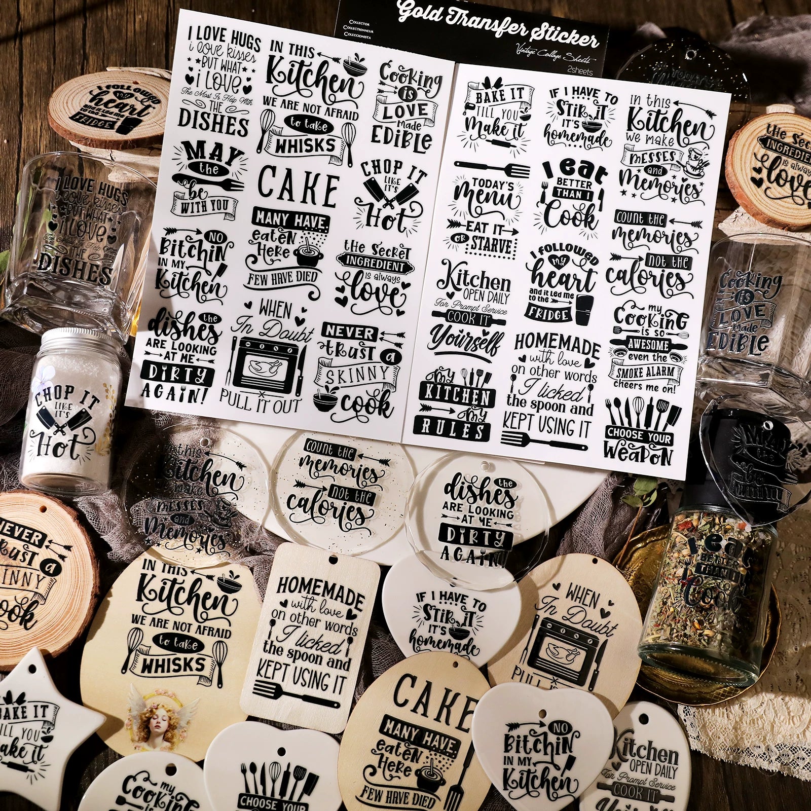 Kitchen Phrases UV-DTF Rub-on Stickers