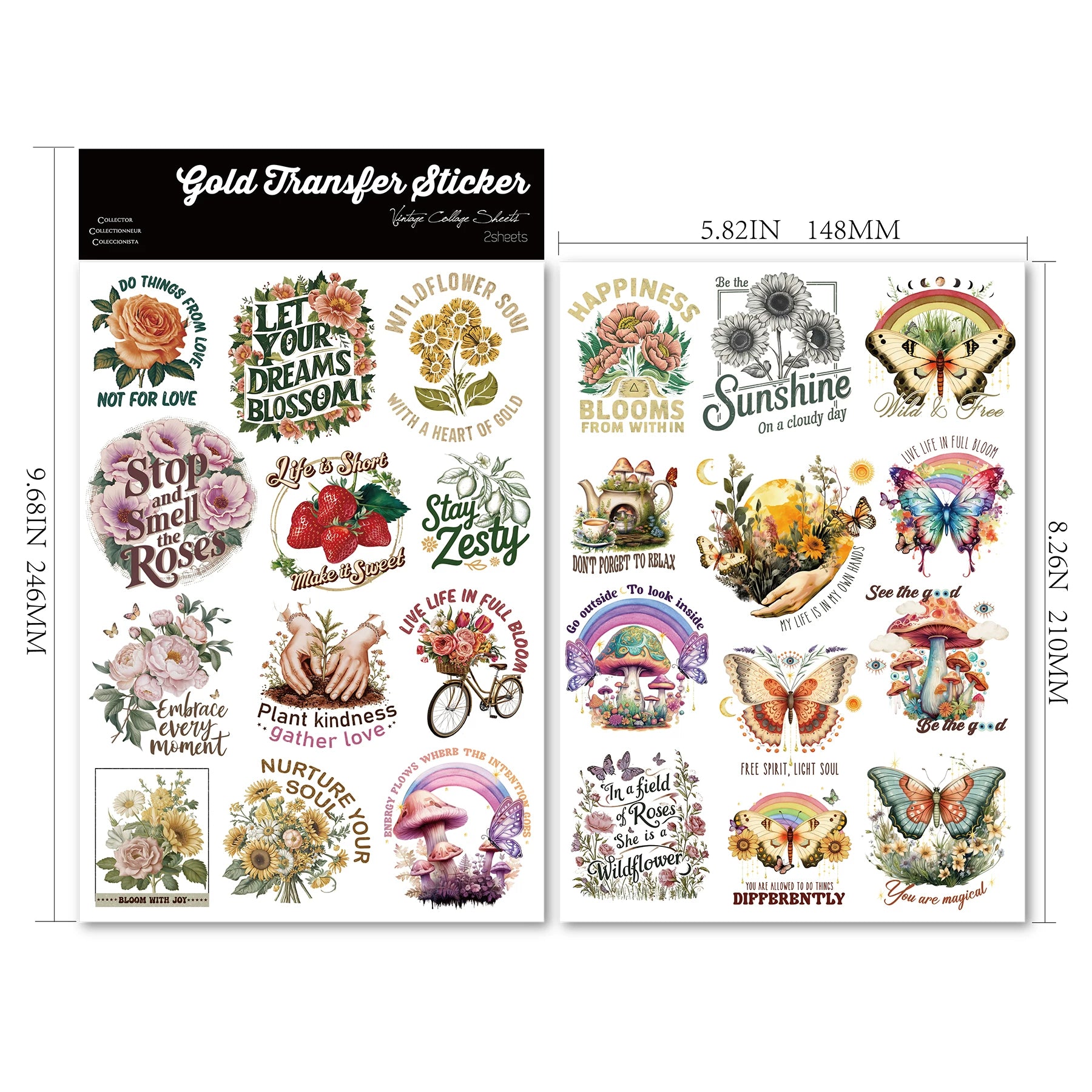Flower Inspirational Phrases UV-DTF Rub-on Stickers