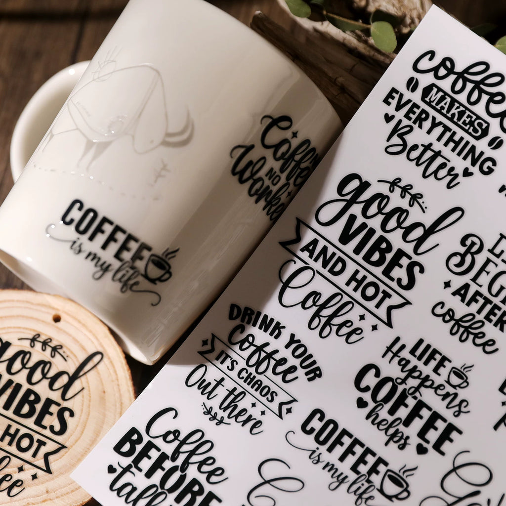 Coffee Phrases UV-DTF Rub-on Stickers