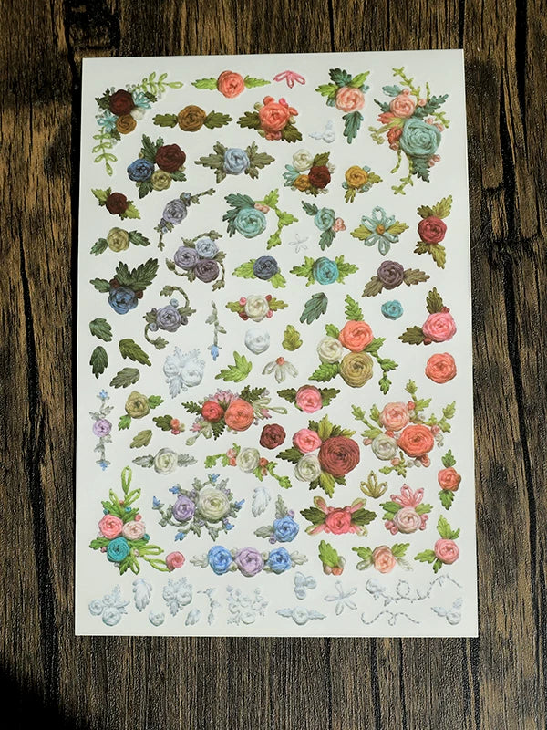 Flower Embroidery Matte Rub-on Transfers 1 Sheet