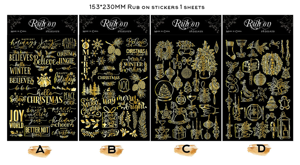Gold Foil Christmas Rub-on Transfer Stickers