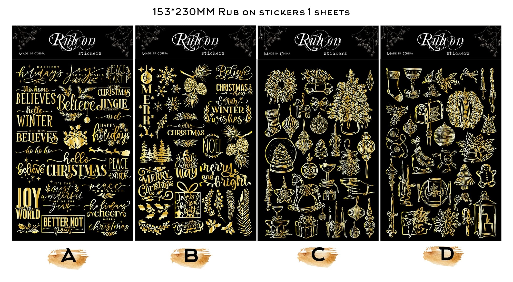 Gold Foil Christmas Rub-on Transfer Stickers