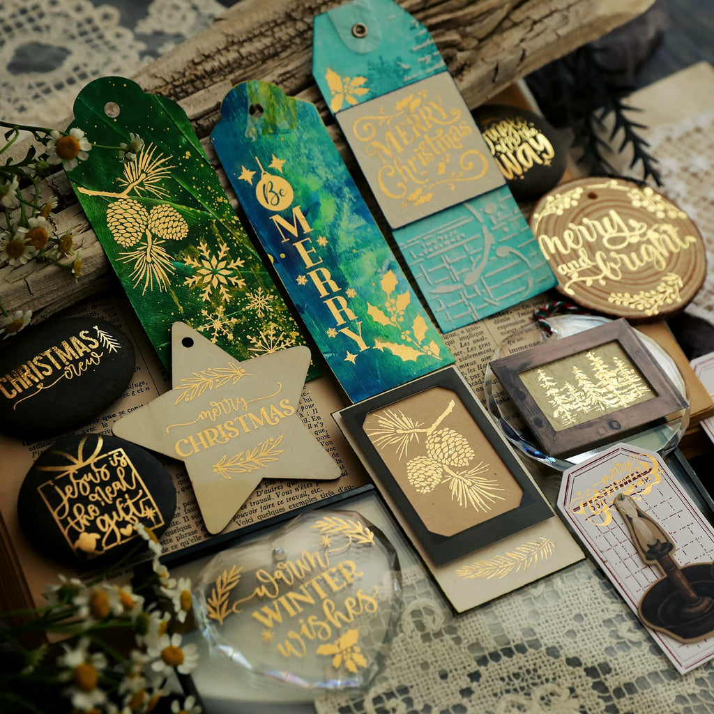 Gold Foil Christmas Rub-on Transfer Stickers