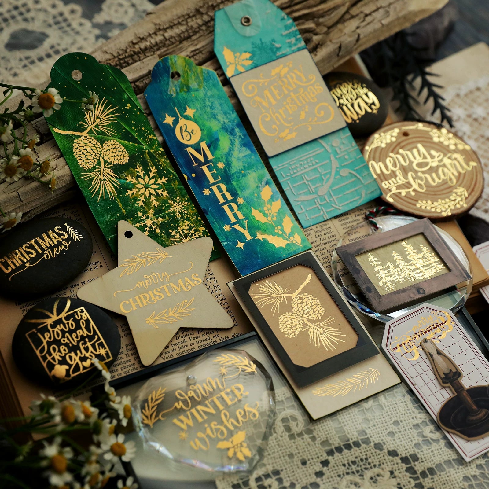 Gold Foil Christmas Rub-on Transfer Stickers