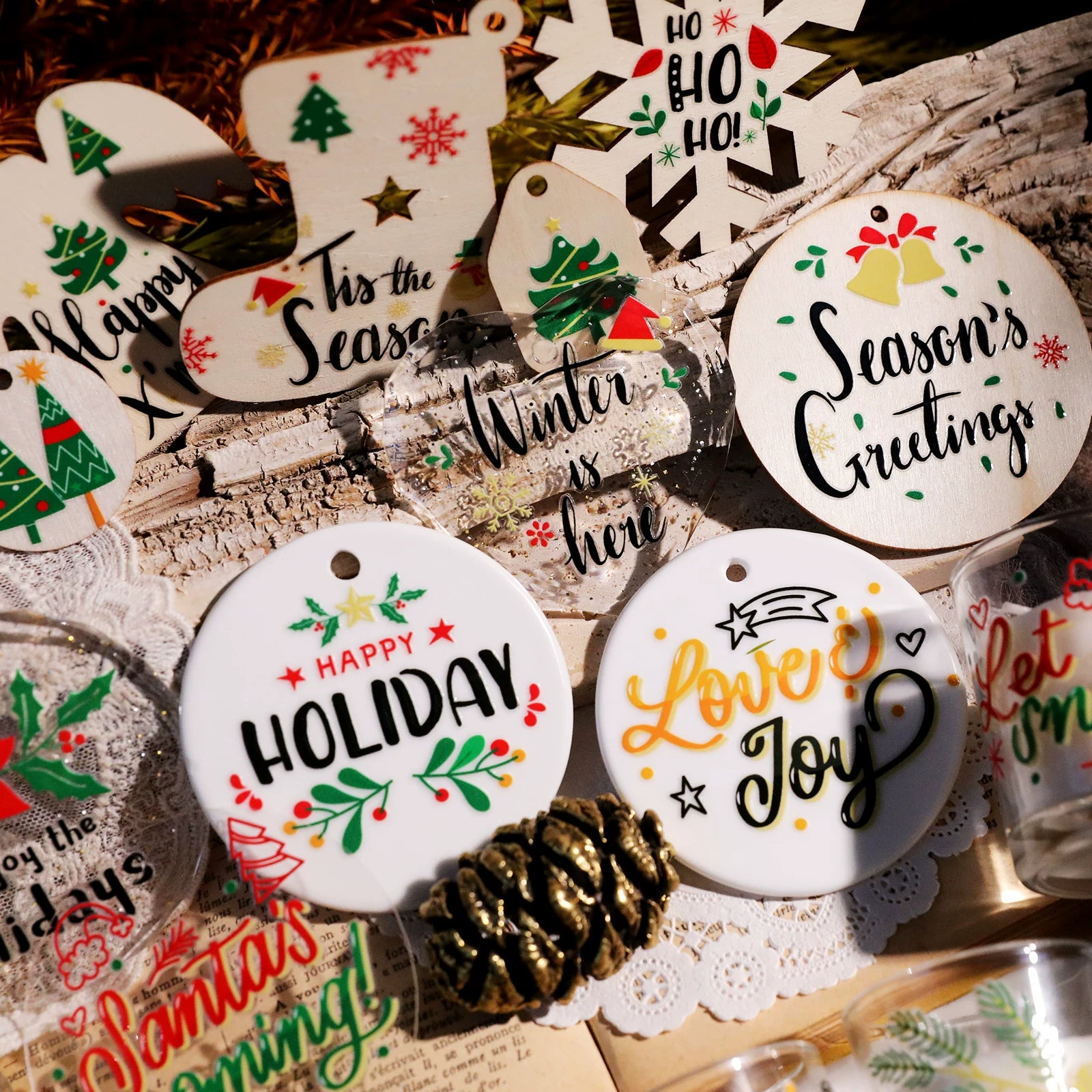 Christmas Leaf Quotes UV-DTF Rub-on Stickers