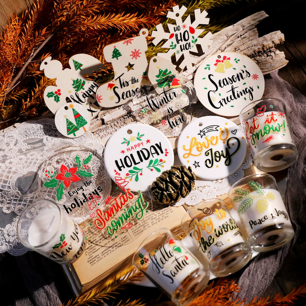 Christmas Leaf Quotes UV-DTF Rub-on Stickers