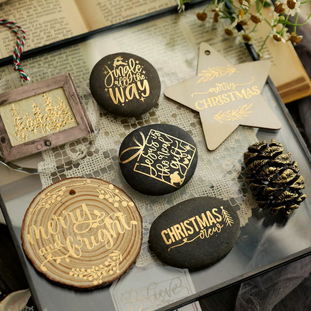 Gold Foil Christmas Rub-on Transfer Stickers