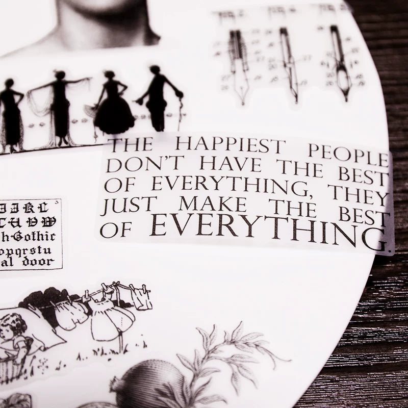 Black Retro Print Vellum Stickers