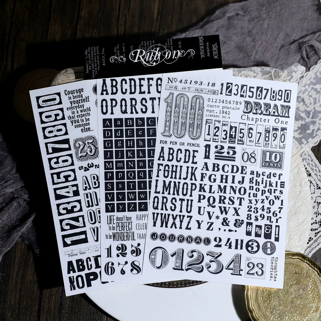 Numbers and Letters Matte Rub-on Transfers