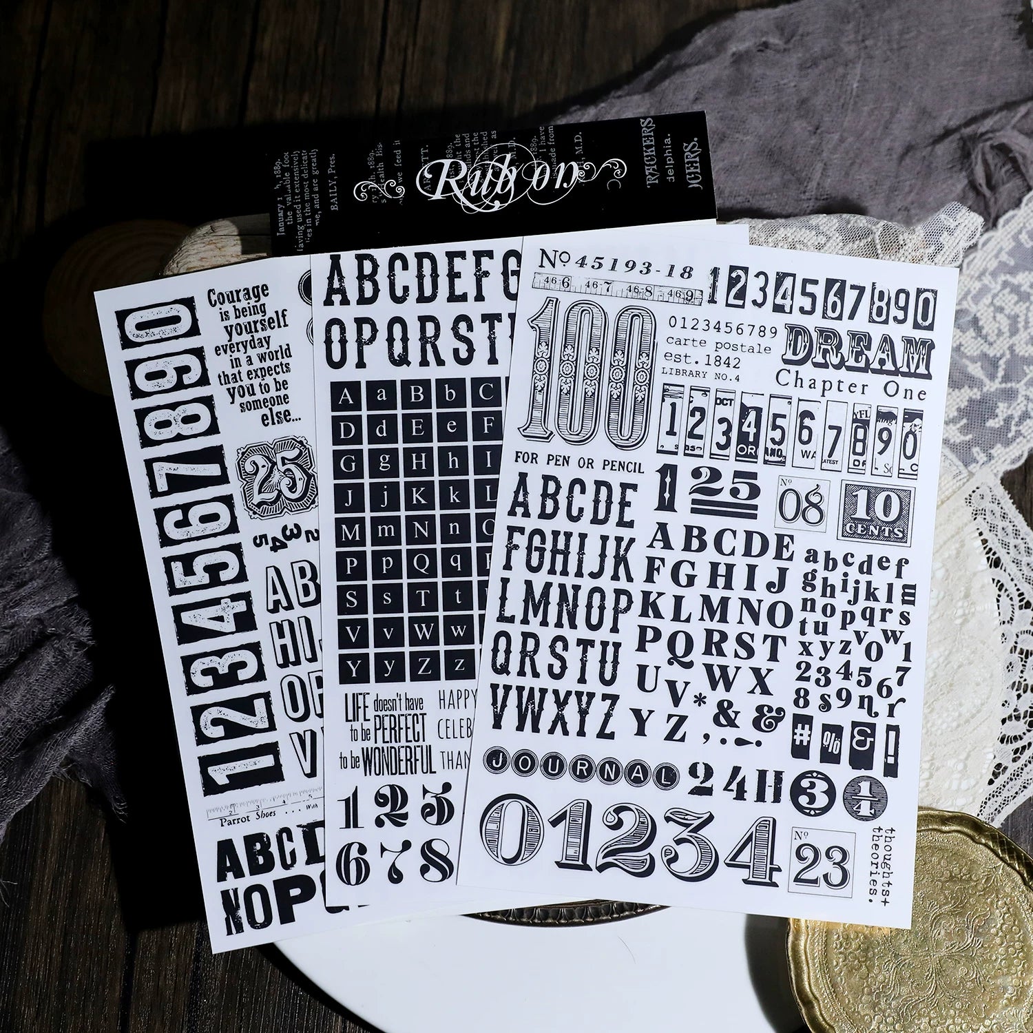Numbers and Letters Matte Rub-on Transfers