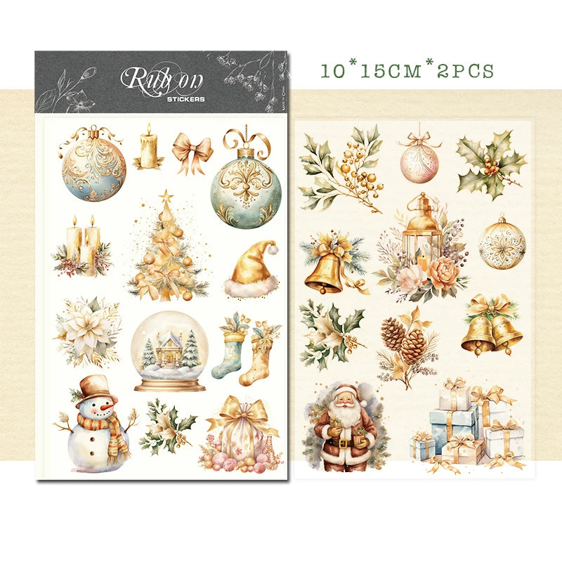 Golden Christmas Matte Rub-on Transfers 2 Small Sheets