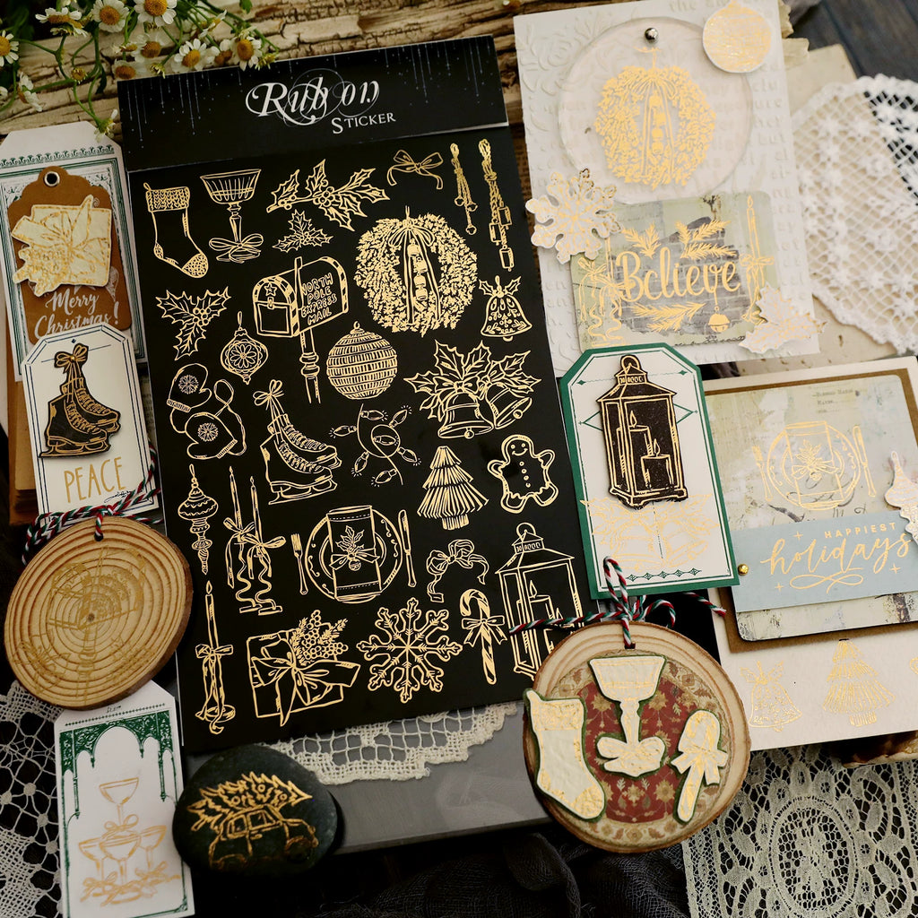 Gold Foil Christmas Rub-on Transfer Stickers