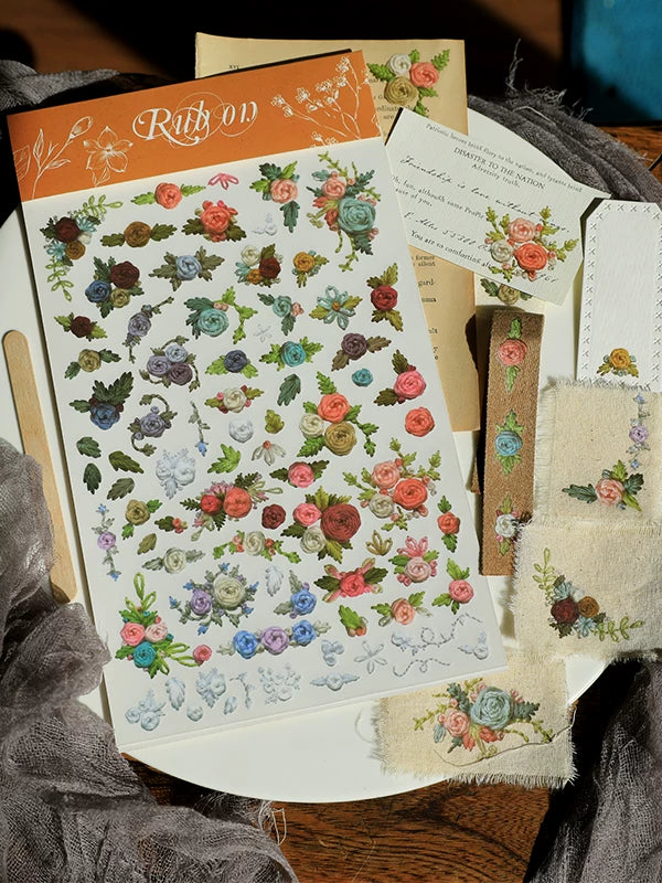Flower Embroidery Matte Rub-on Transfers 1 Sheet