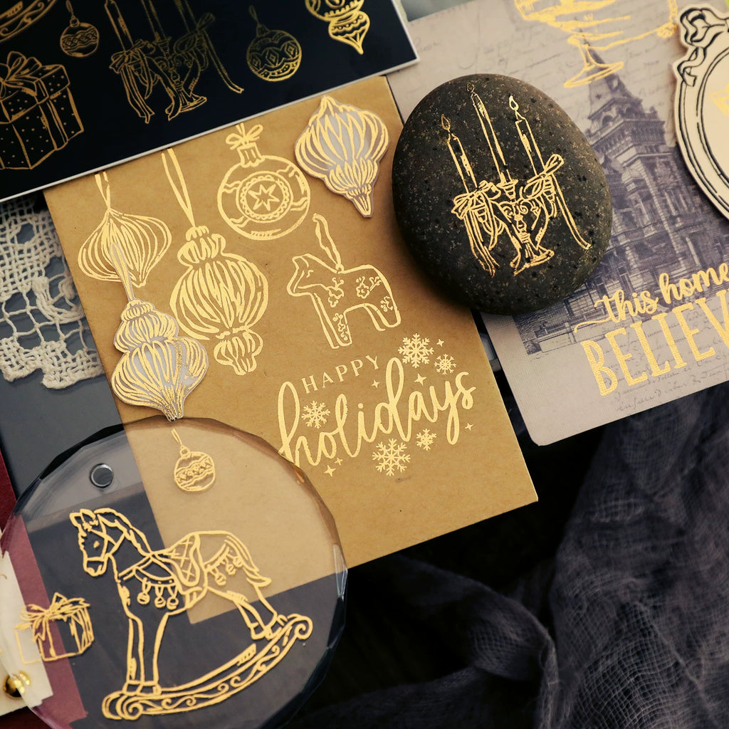 Gold Foil Christmas Rub-on Transfer Stickers