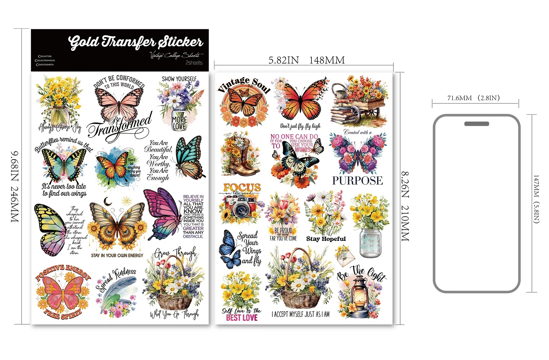 Butterflies Phrases UV-DTF Rub-on Stickers