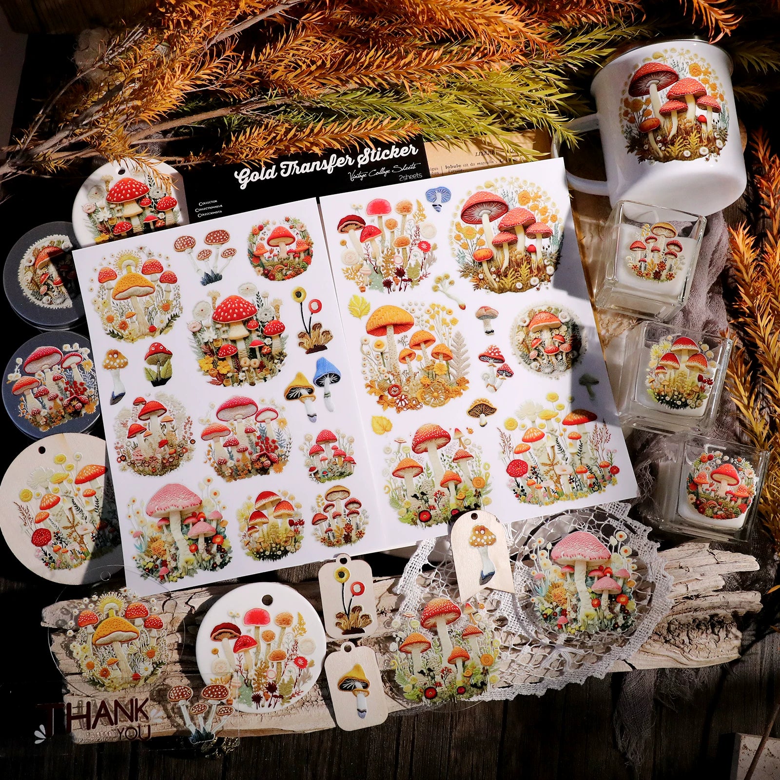 Mushrooms UV-DTF Rub-on Stickers