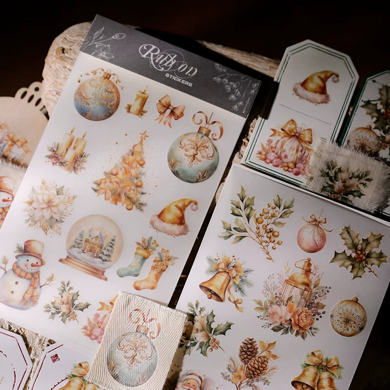 Golden Christmas Matte Rub-on Transfers 2 Small Sheets