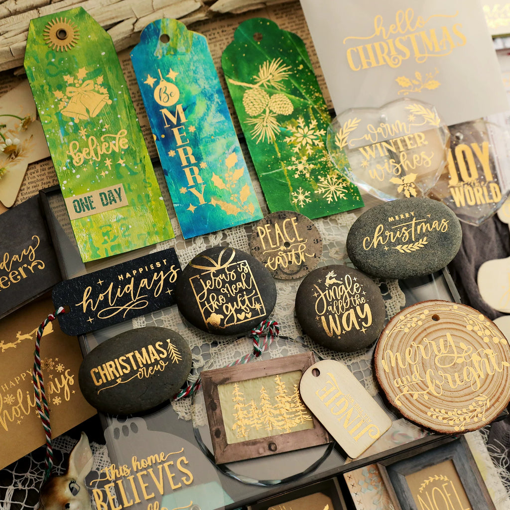 Gold Foil Christmas Rub-on Transfer Stickers