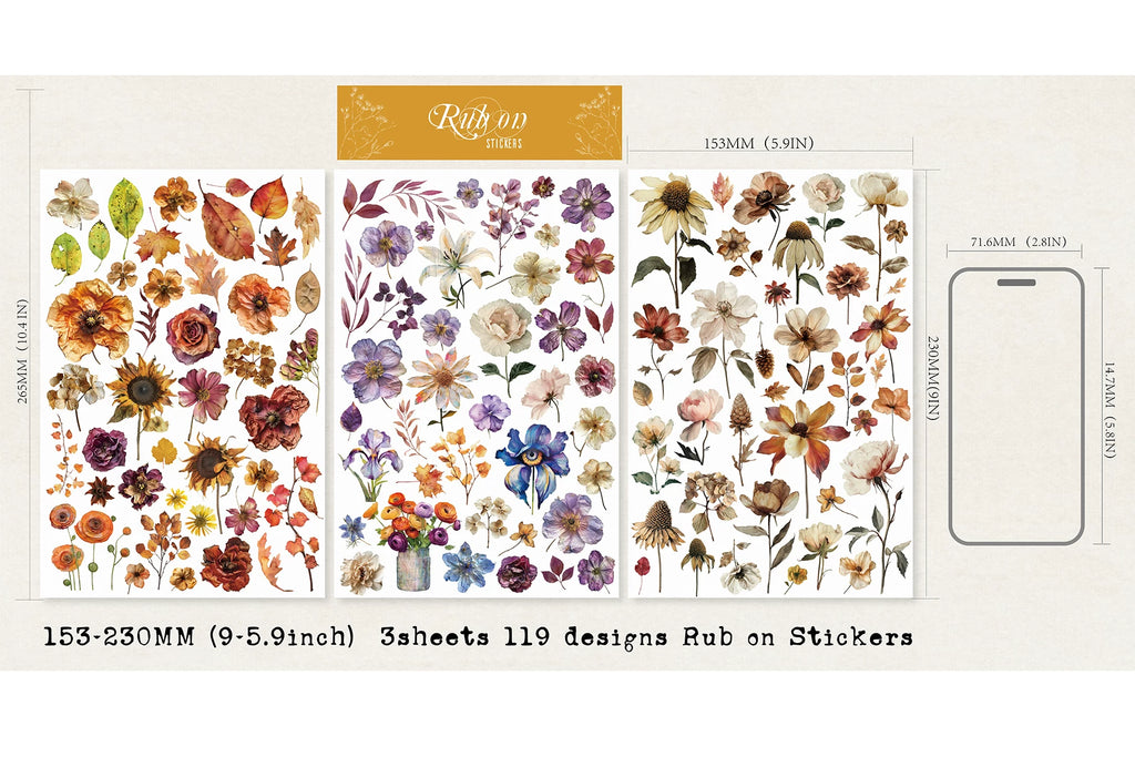 Autumn Dried Flowers Matte Rub-on Transfers