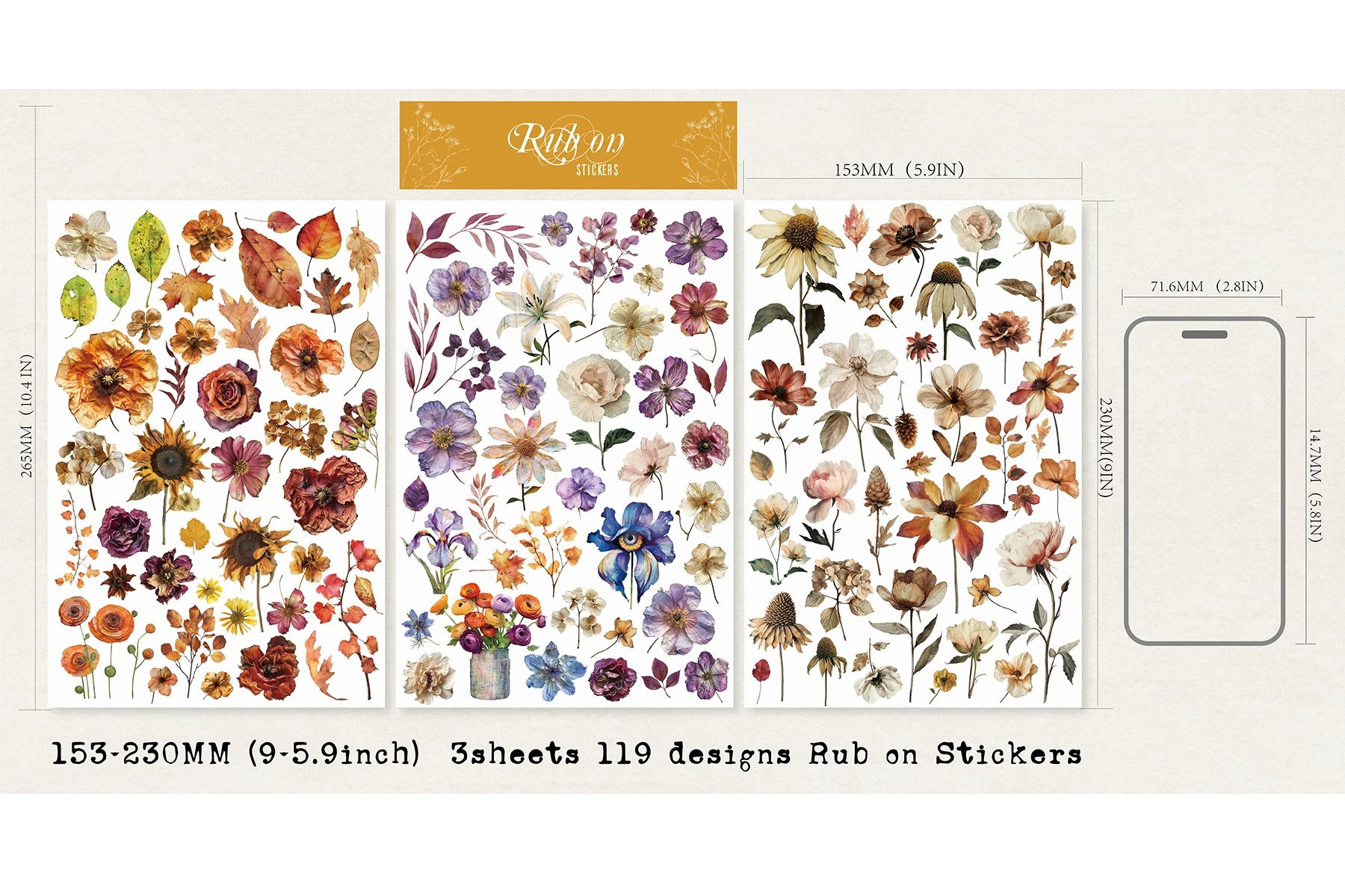 Autumn Dried Flowers Matte Rub-on Transfers