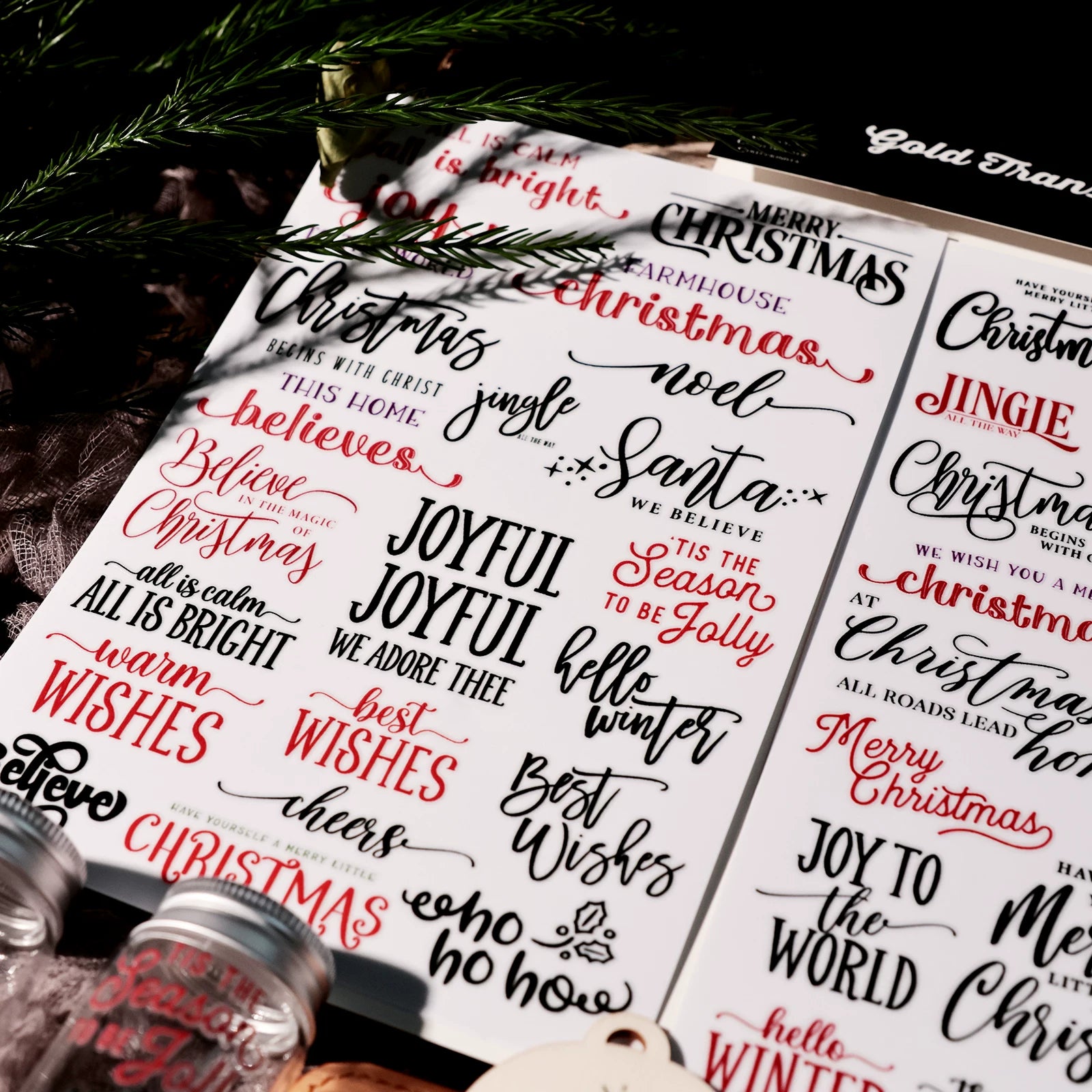 Christmas Black and Red Quotes UV-DTF Rub-on Stickers
