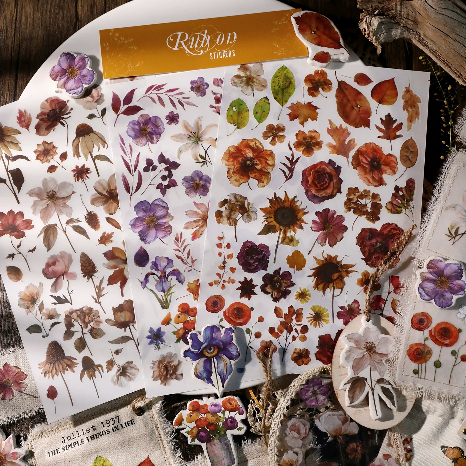 Autumn Dried Flowers Matte Rub-on Transfers