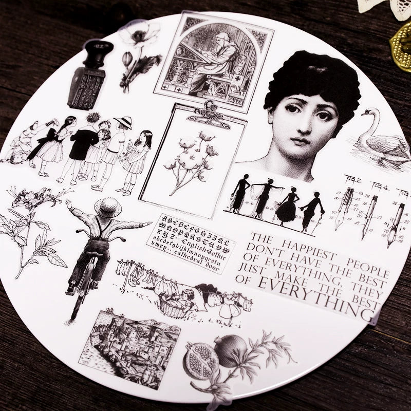 Black Retro Print Vellum Stickers