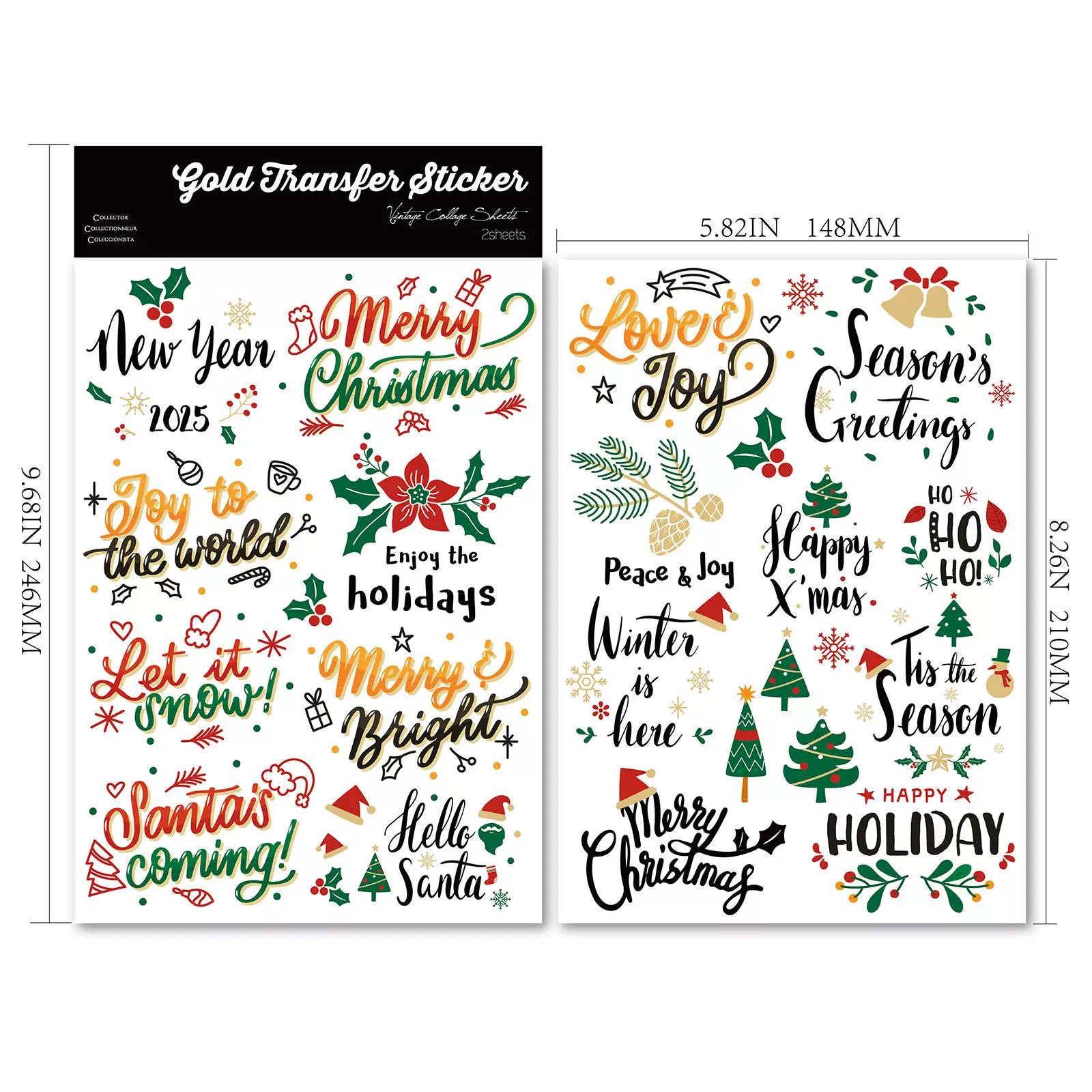 Christmas Leaf Quotes UV-DTF Rub-on Stickers
