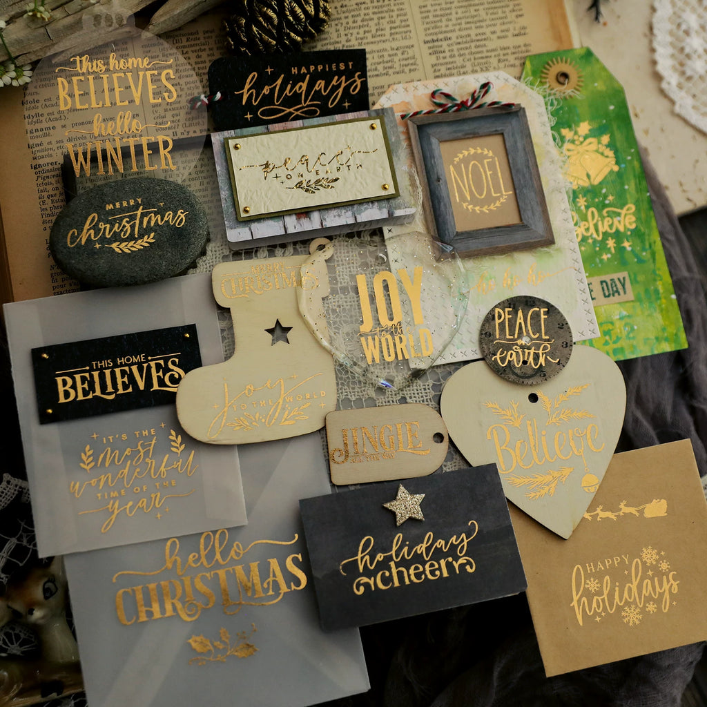 Gold Foil Christmas Rub-on Transfer Stickers