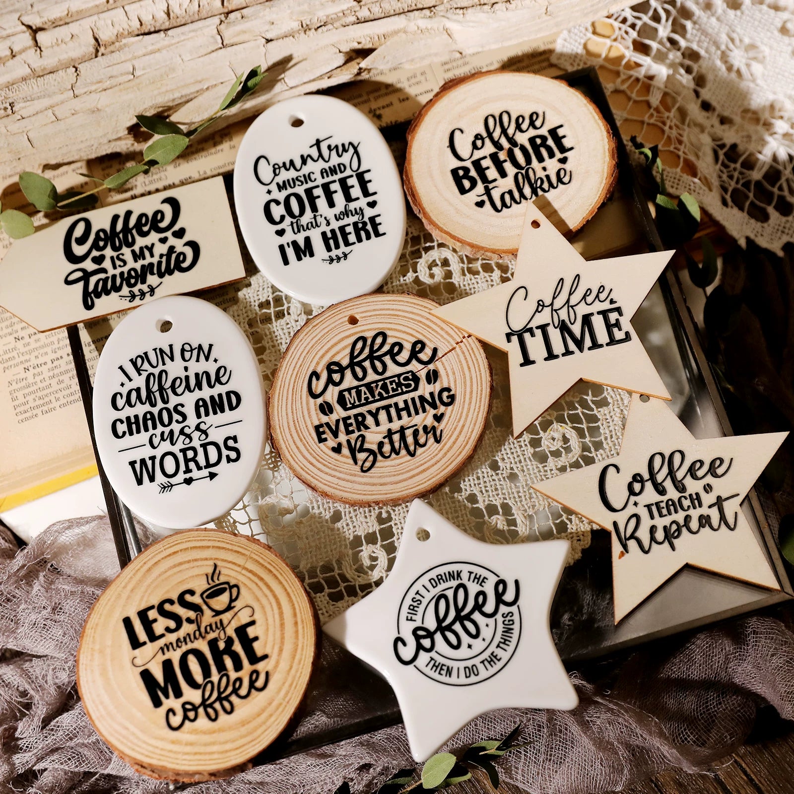Coffee Phrases UV-DTF Rub-on Stickers