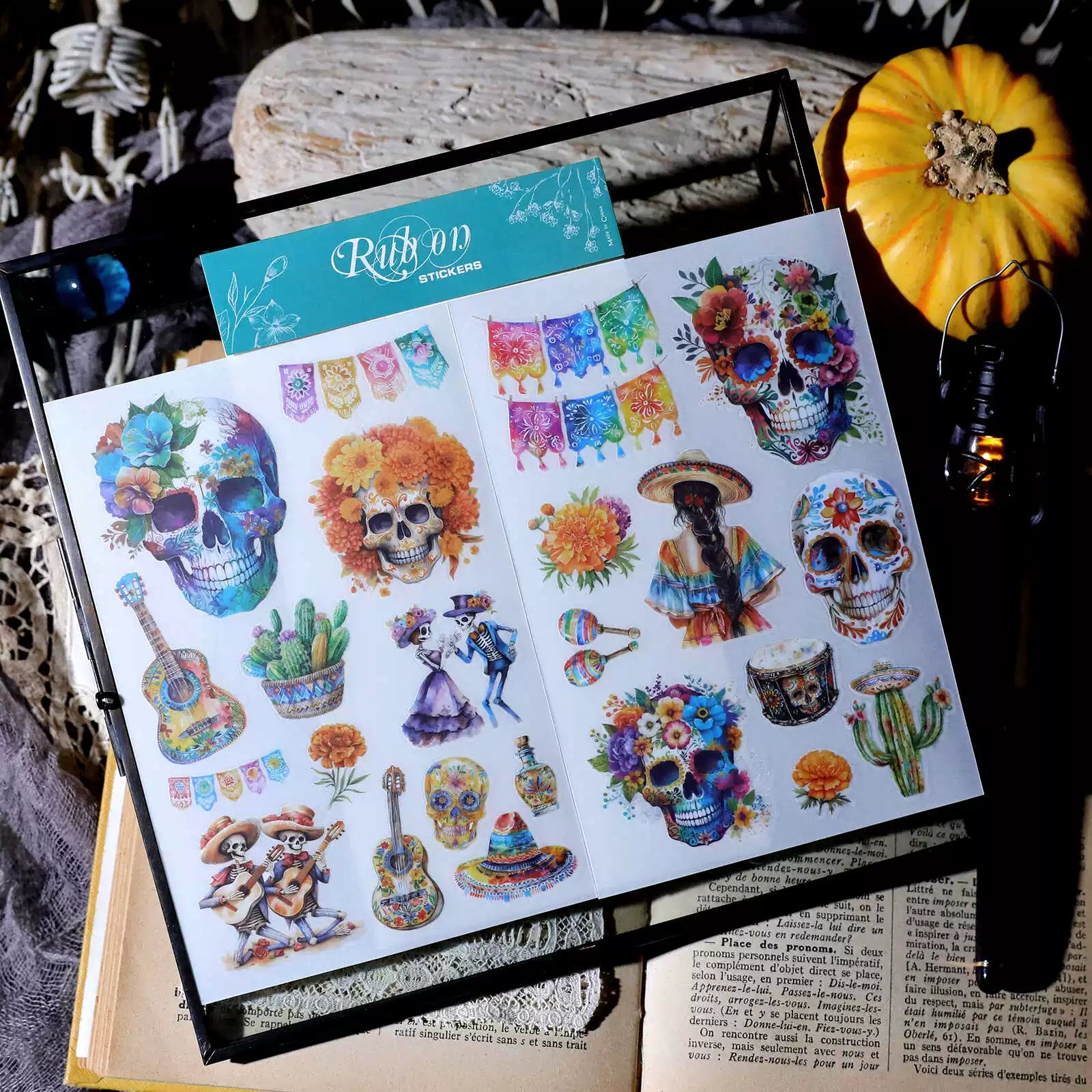 Day of the Dead Halloween Skull Matte Rub-on Transfers 2 Small Sheets