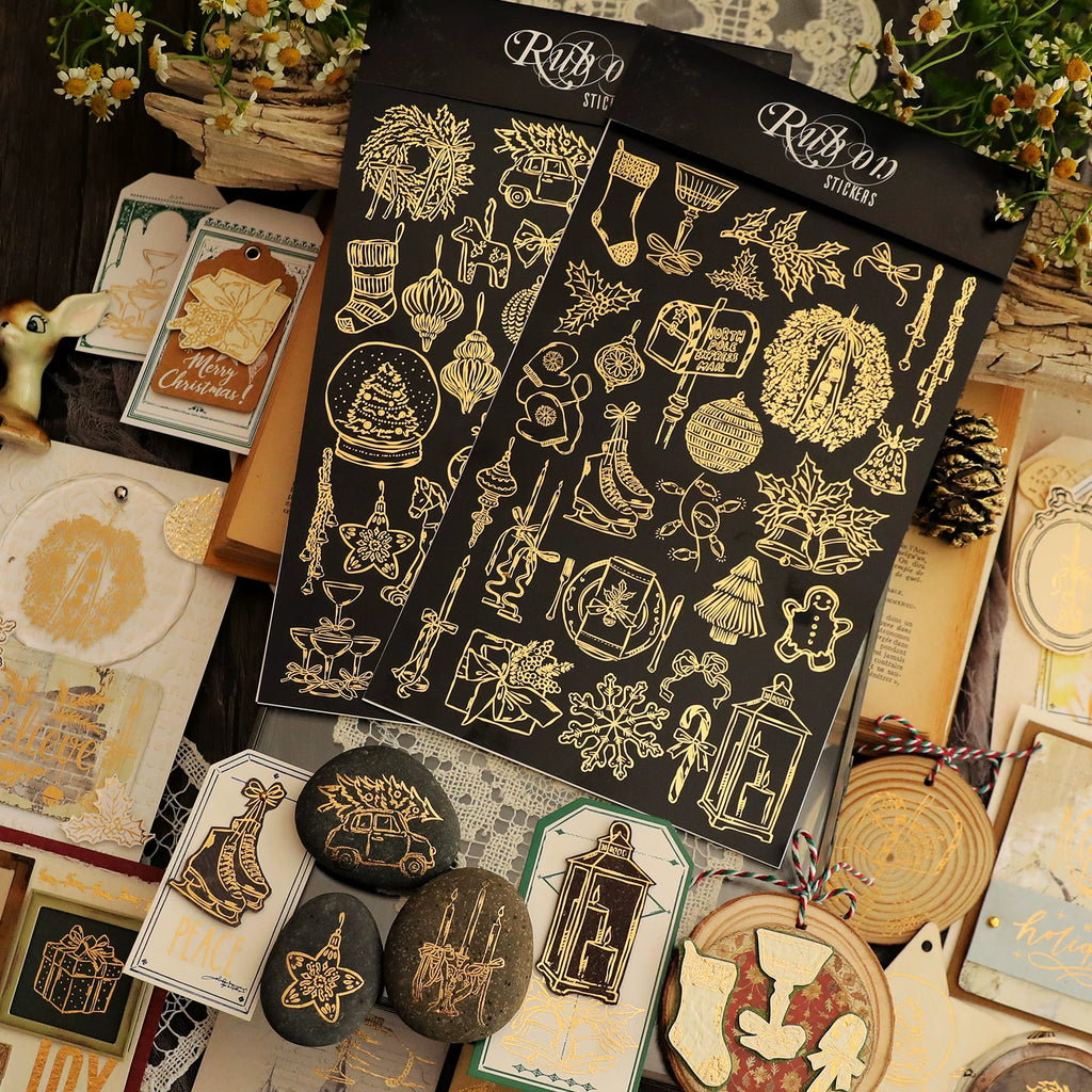 Gold Foil Christmas Rub-on Transfer Stickers