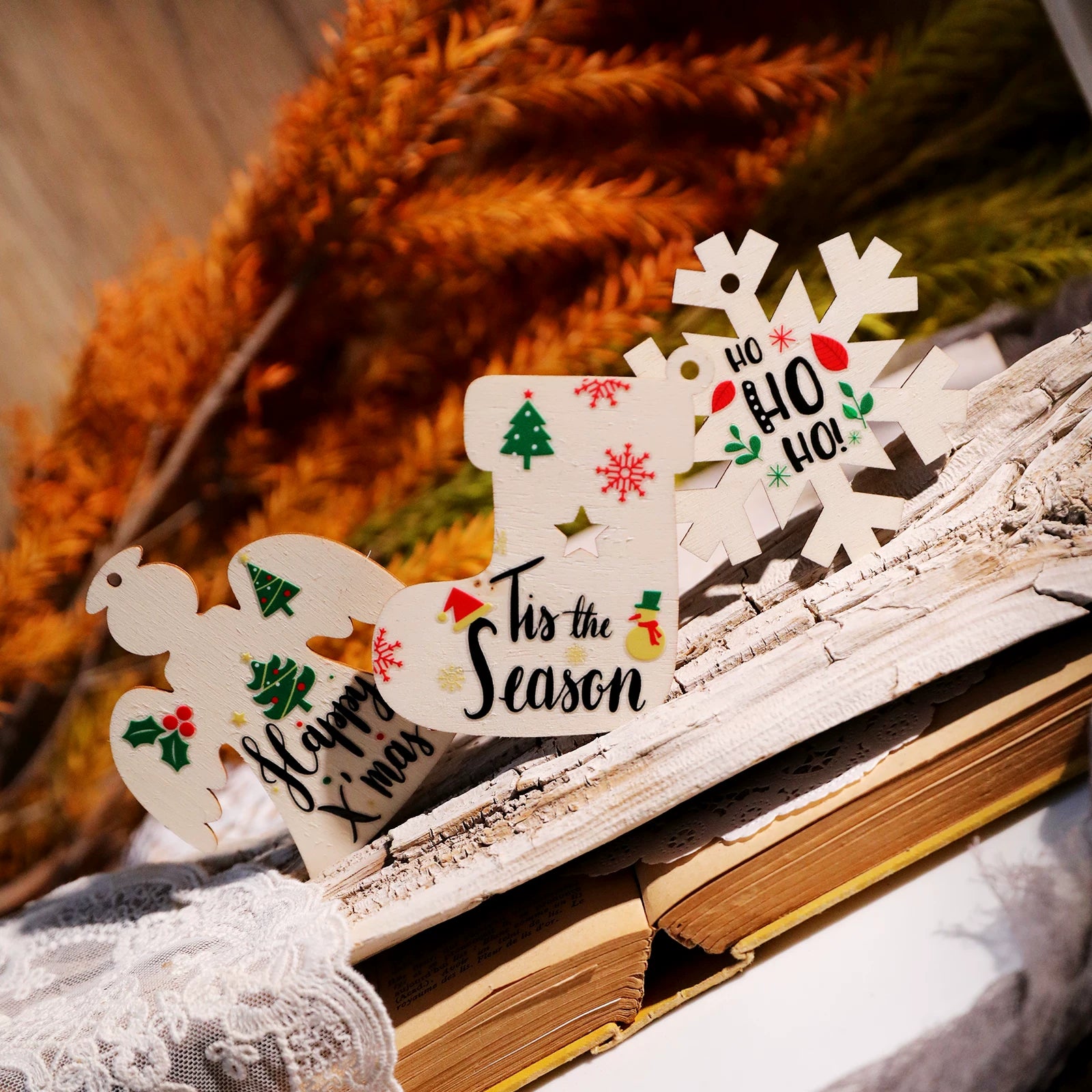 Christmas Leaf Quotes UV-DTF Rub-on Stickers