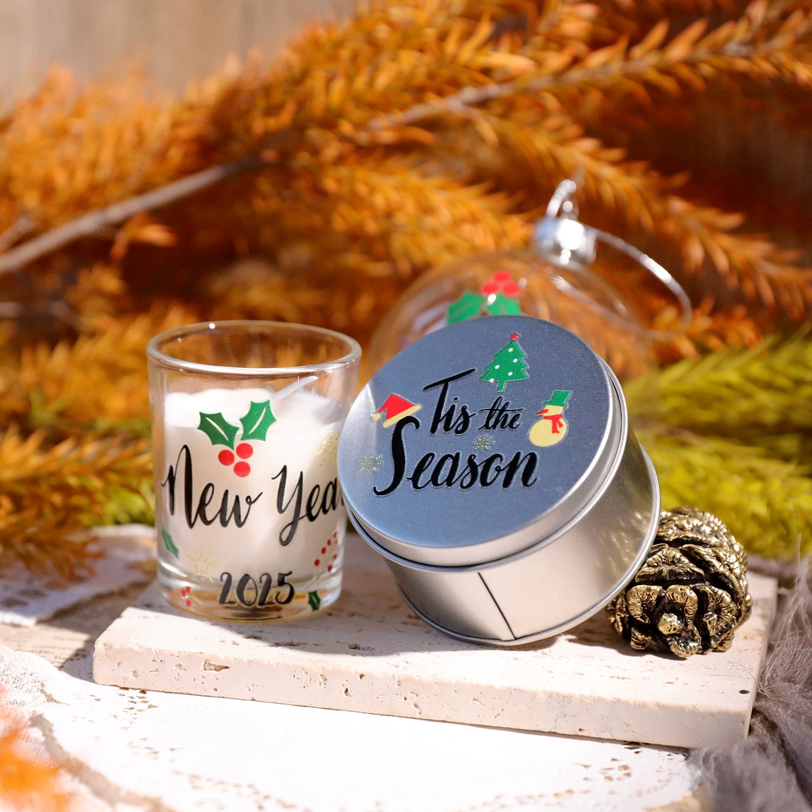 Christmas Leaf Quotes UV-DTF Rub-on Stickers