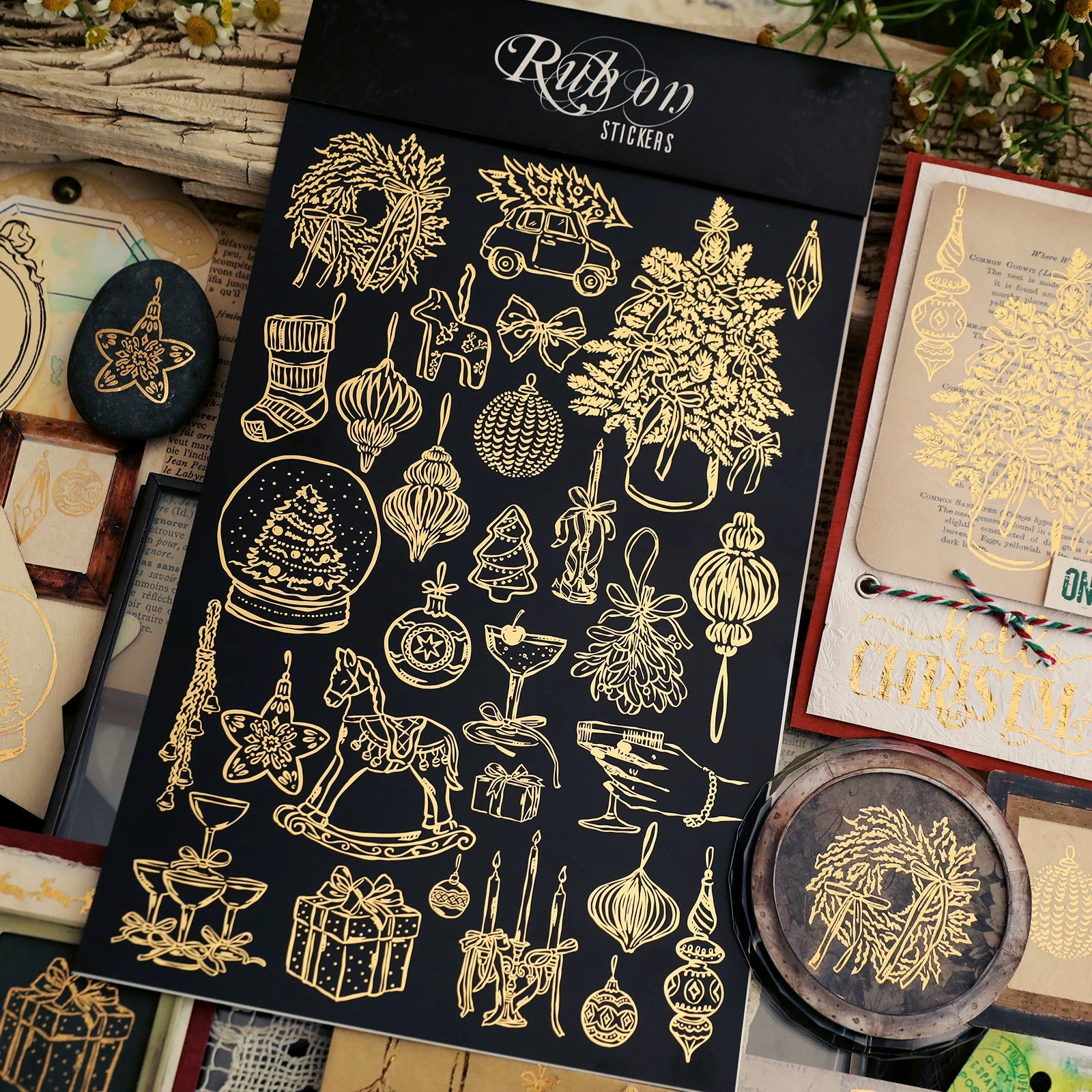 Gold Foil Christmas Rub-on Transfer Stickers