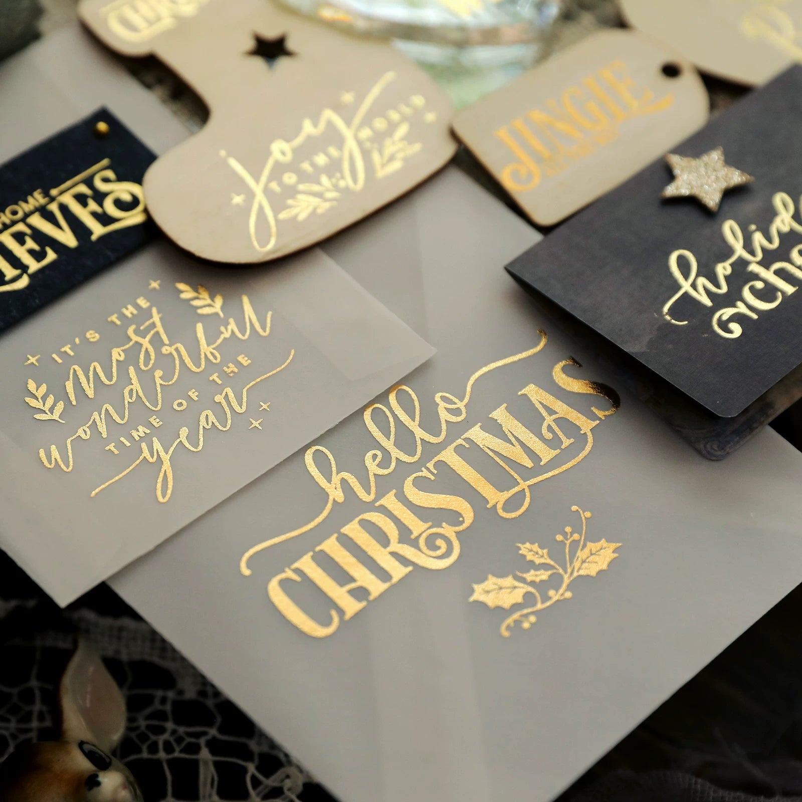 Gold Foil Christmas Rub-on Transfer Stickers