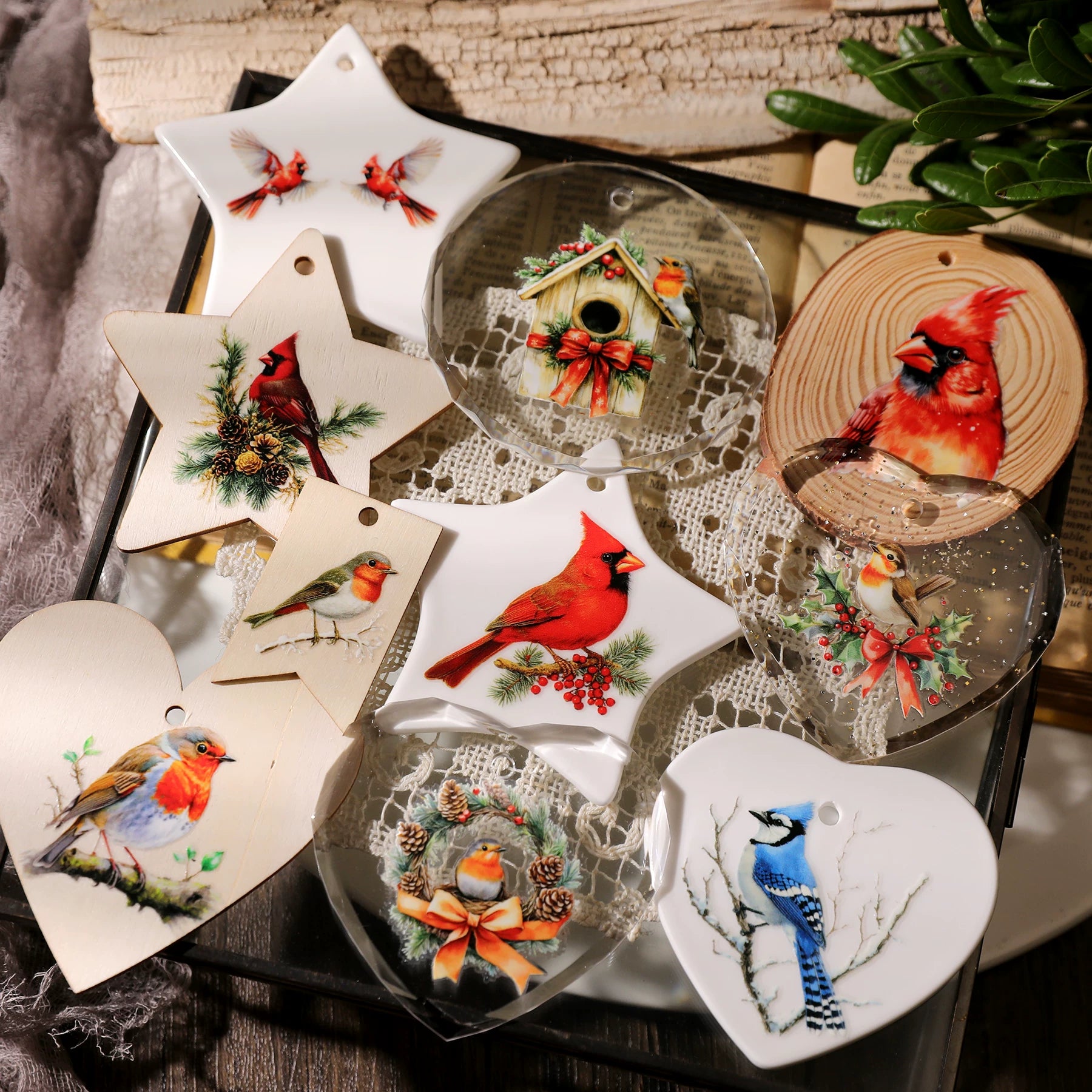 Christmas Birds UV-DTF Rub-on Stickers