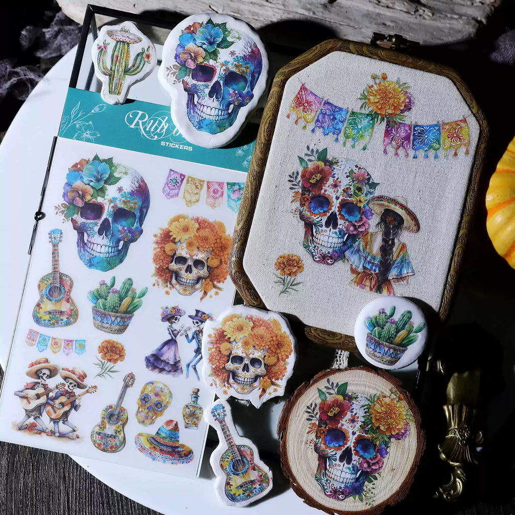 Day of the Dead Halloween Skull Matte Rub-on Transfers 2 Small Sheets