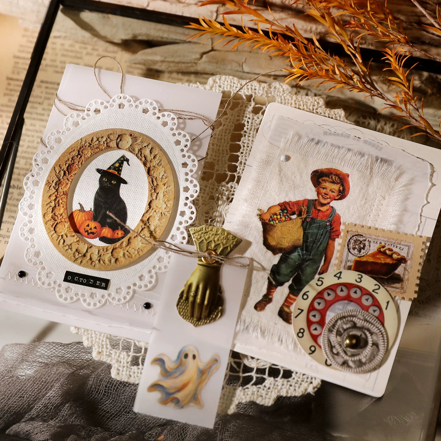 Halloween Matte Rub-on Transfers 2 Small Sheets -Pumpkin