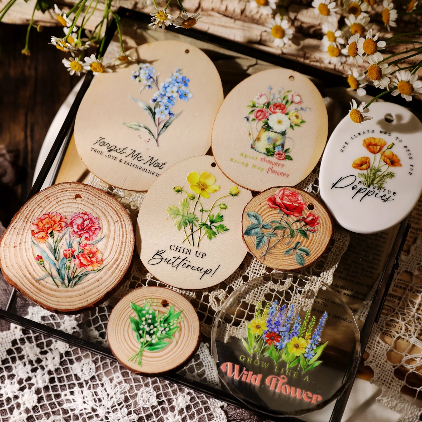 Flower Phrases UV-DTF Rub-on Stickers