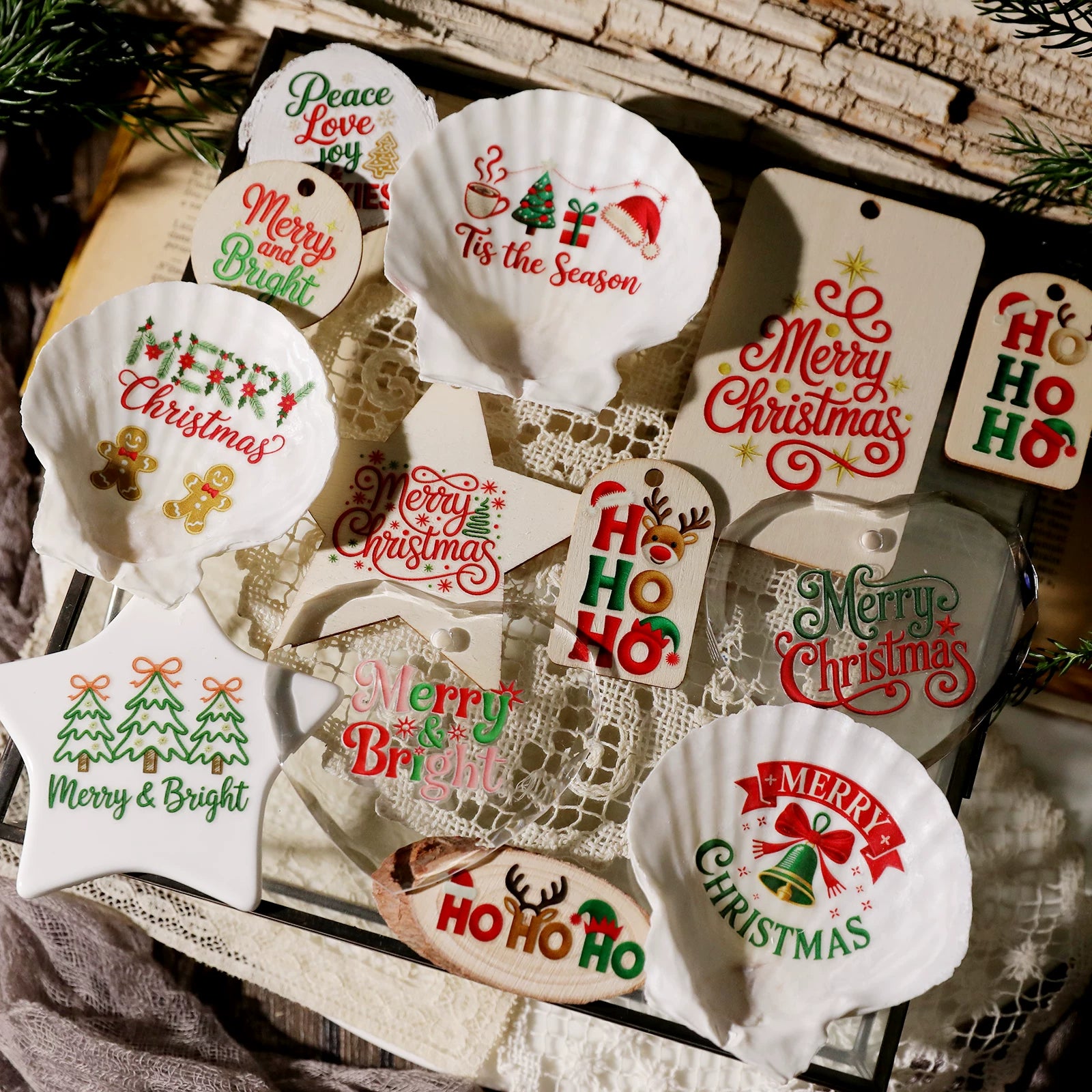 Christmas Embroidery  Quotes UV-DTF Rub-on Stickers