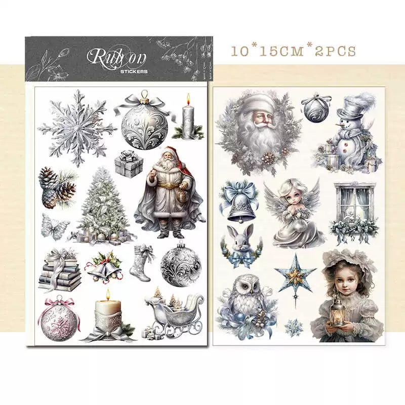 Silver Christmas Matte Rub-on Transfers 2 Small Sheets