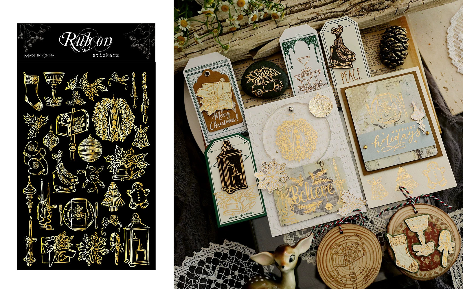 Gold Foil Christmas Rub-on Transfer Stickers